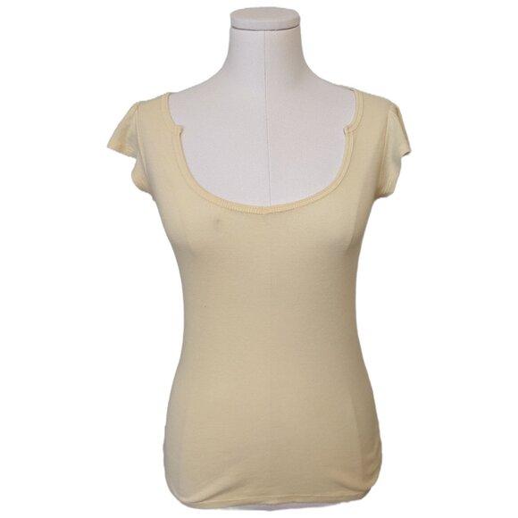 Vintage Y2K Pastel Yellow Top Scoop Neck Casual Minimalist T Shirt Cute Sz S - Picture 2 of 9